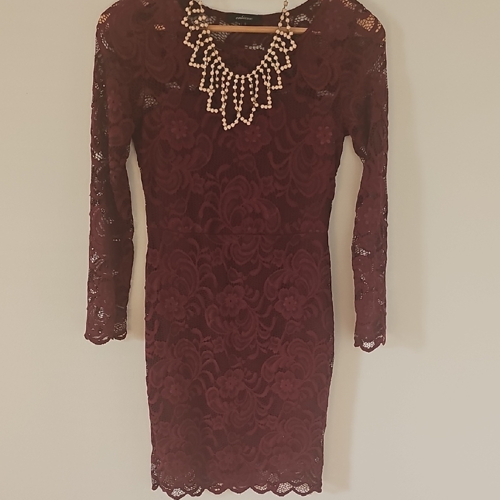 Charlotte Russe Red Lace Bodycon Dress Long Sleeve